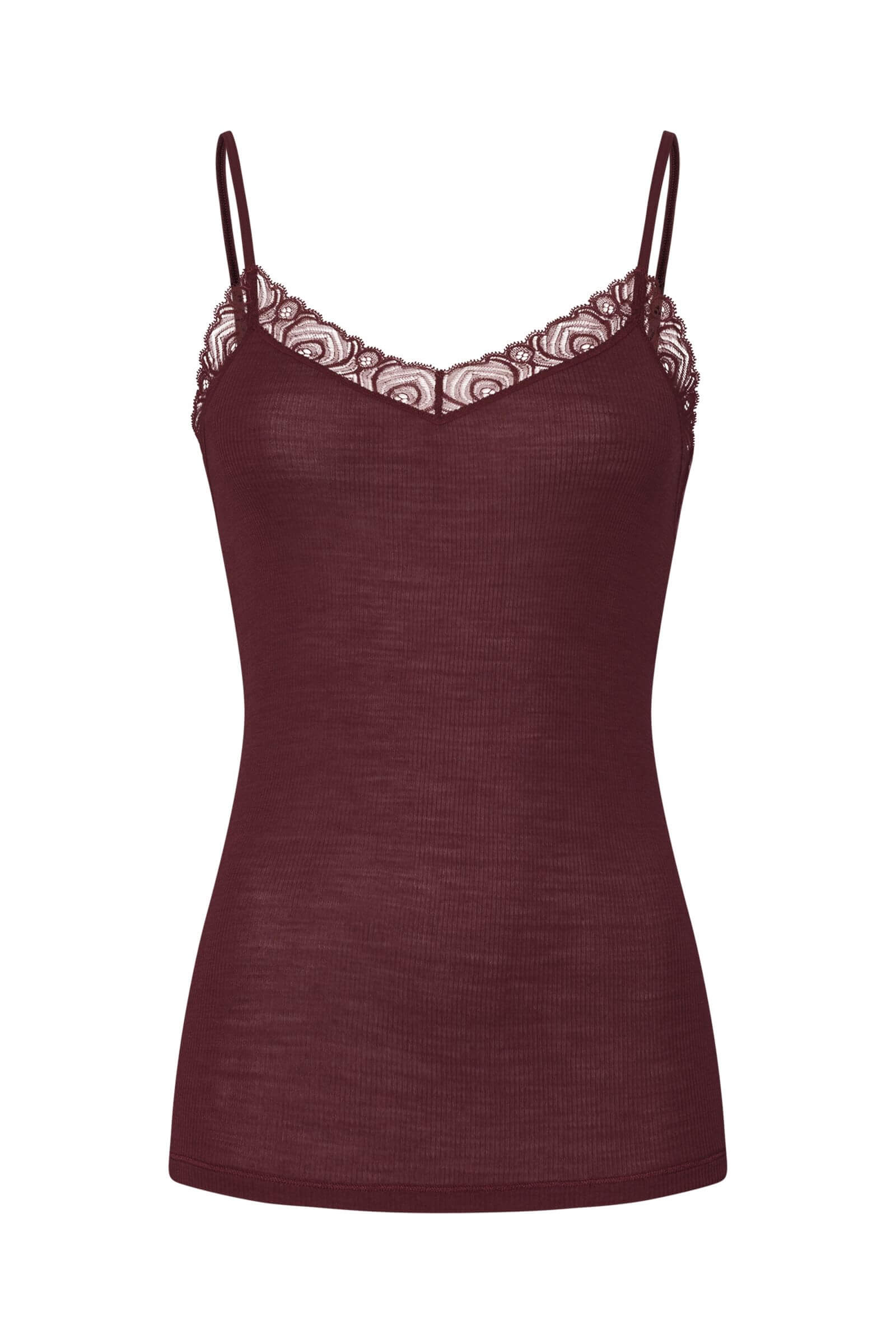 Термомайка из шерсти и шелка с кружевом. Цвет Бордовый (072421)