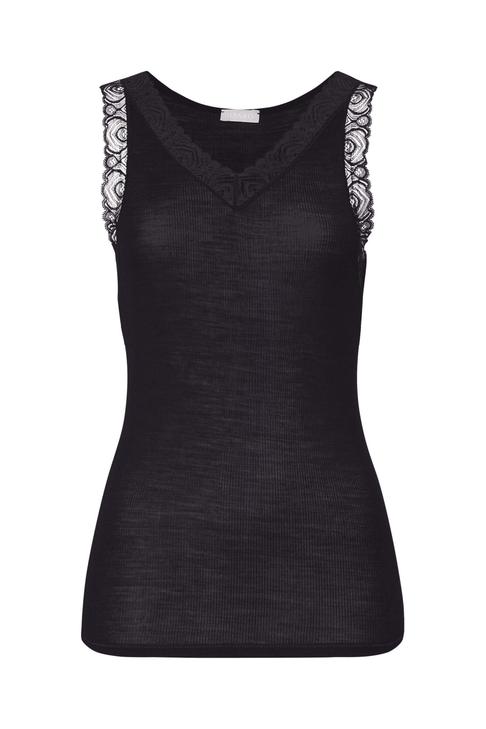 Термомайка из шерсти и шелка с кружевом. Цвет Черный (070019)