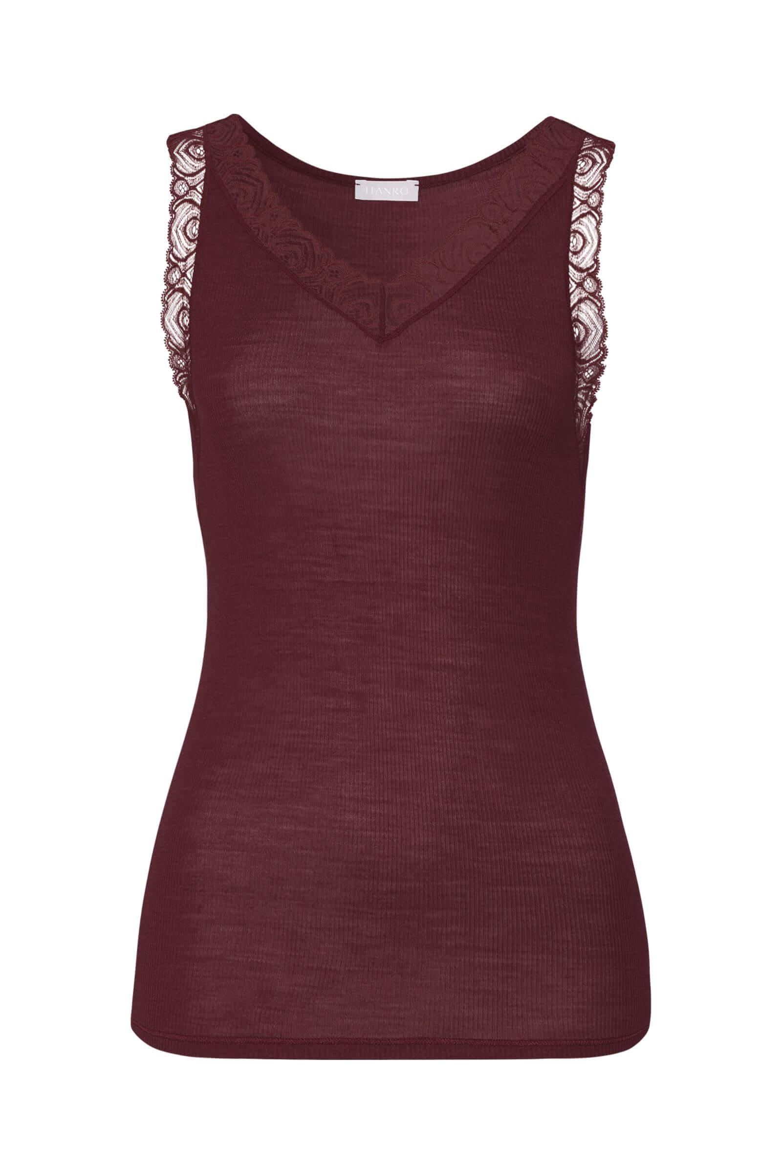 Термомайка из шерсти и шелка с кружевом. Цвет Бордовый (072421)