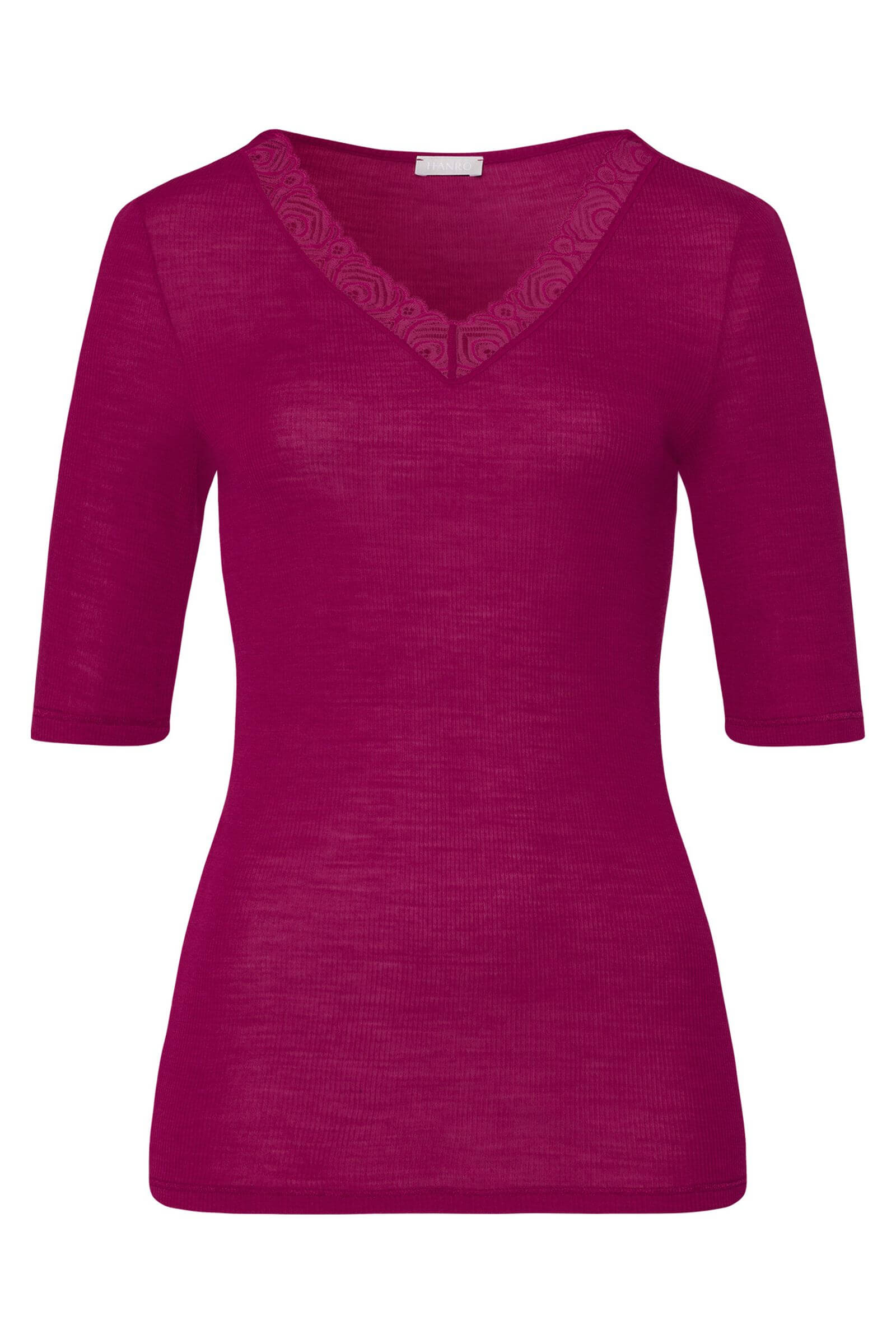 Термолонгслив из шерсти и шелка с кружевом. Цвет Фуксия (072473)