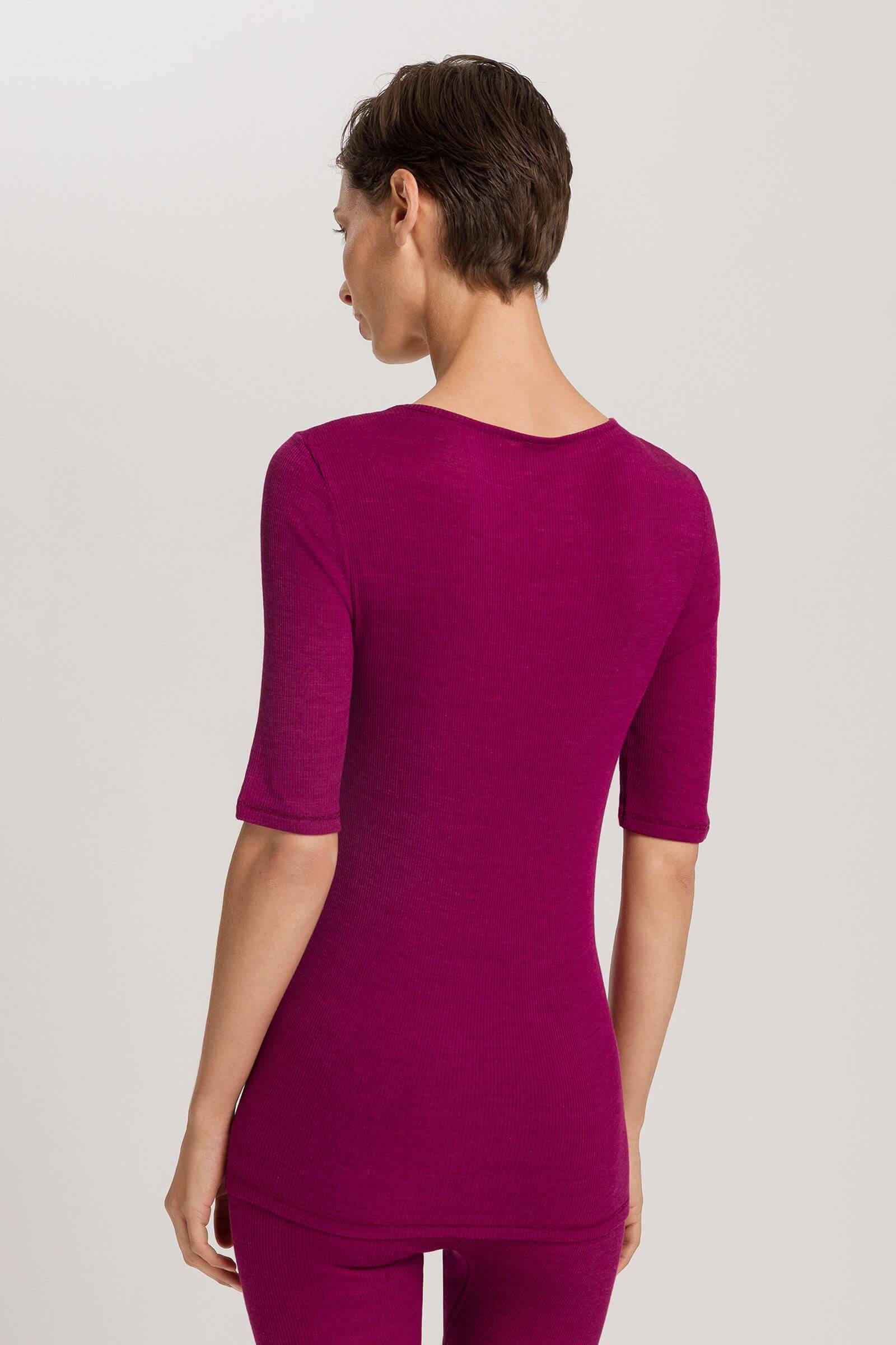 Термолонгслив из шерсти и шелка с кружевом. Цвет Фуксия (072473)