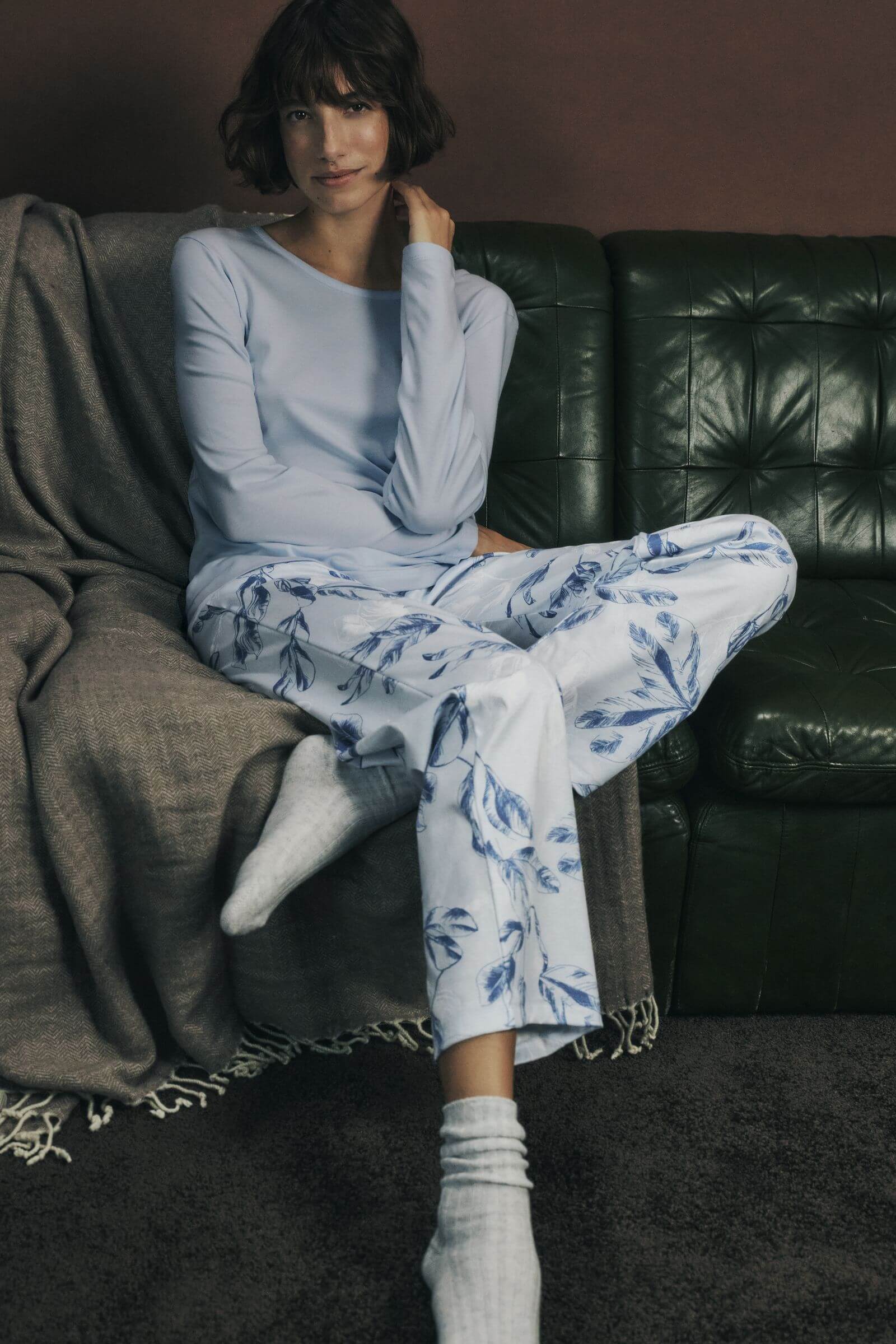 Пижамный лонгслив из хлопка. Цвет Голубой (072512)