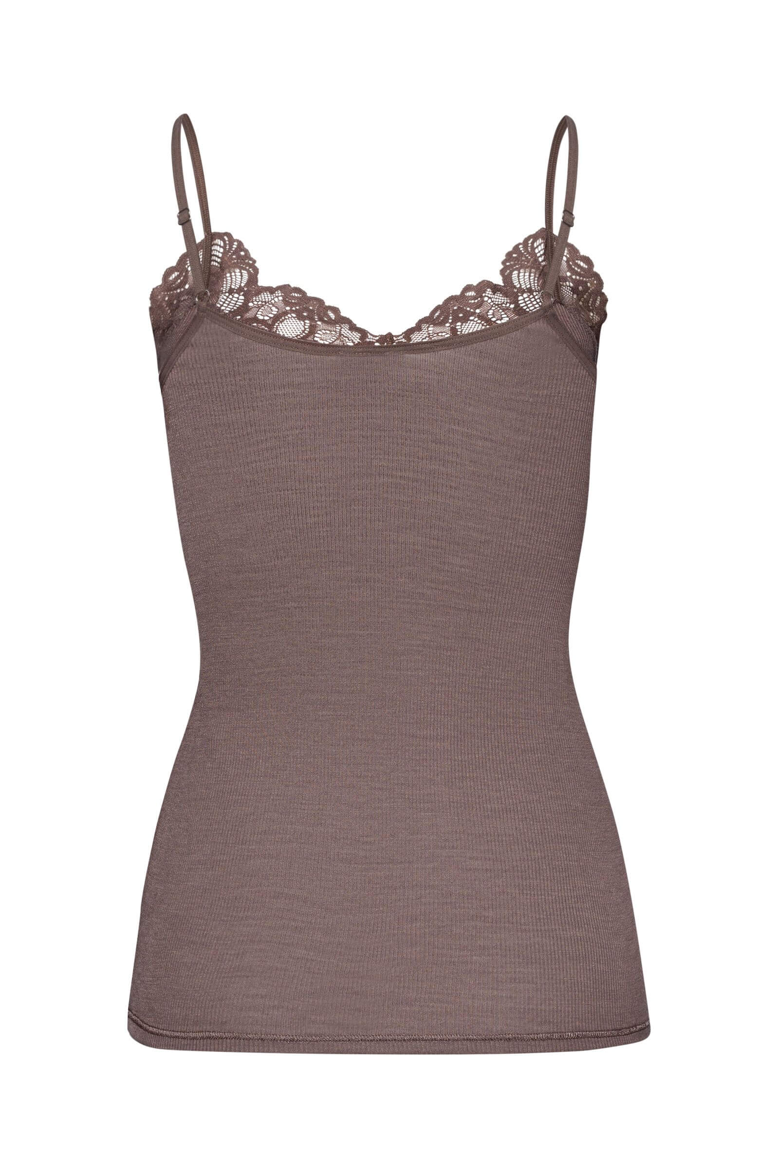 Термомайка из шерсти мериноса и шелка с цветочным кружевом. Цвет Коричневый (072756)