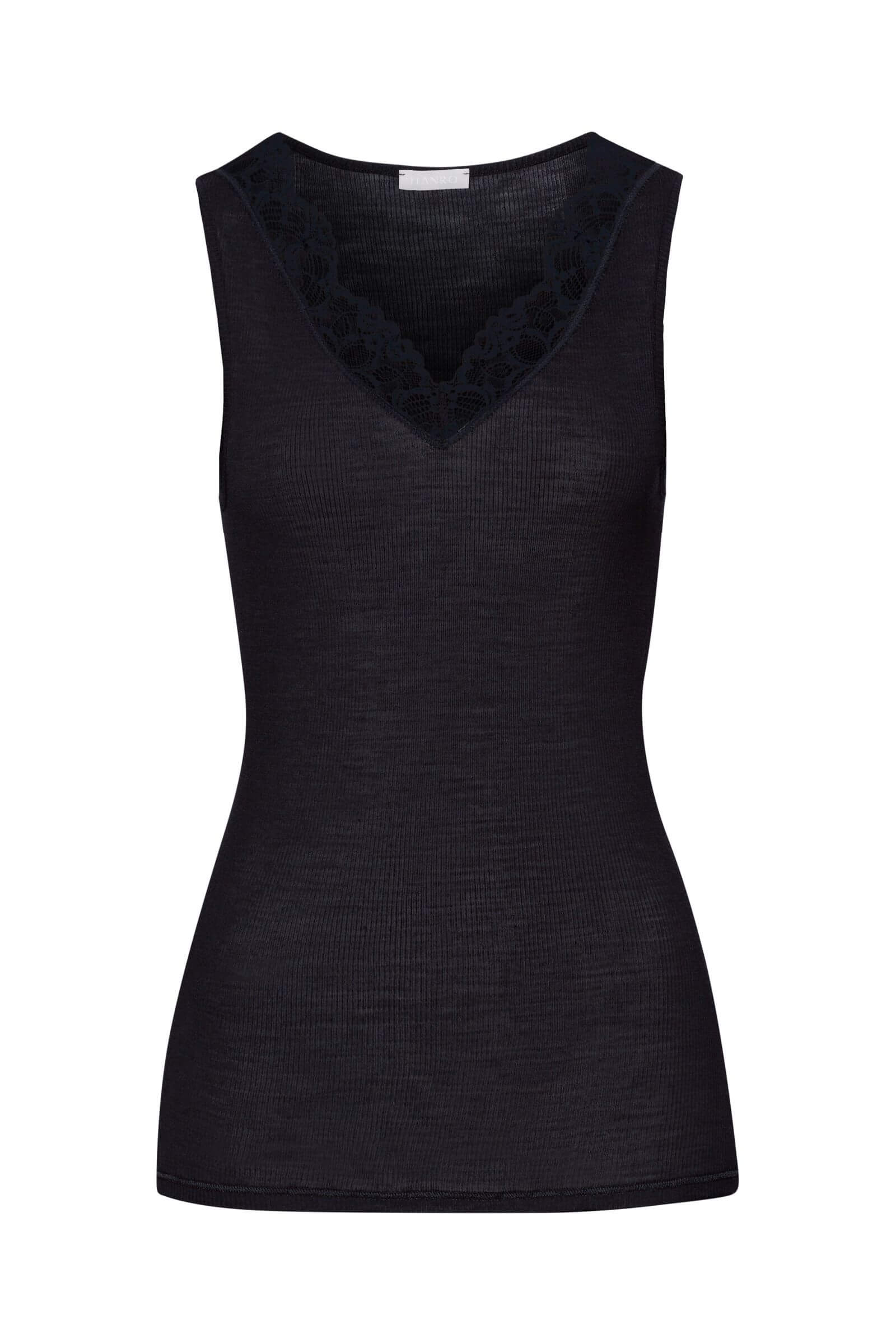 Термомайка из тонкой шерсти мериноса и шелка с кружевом. Цвет Черный (070019)