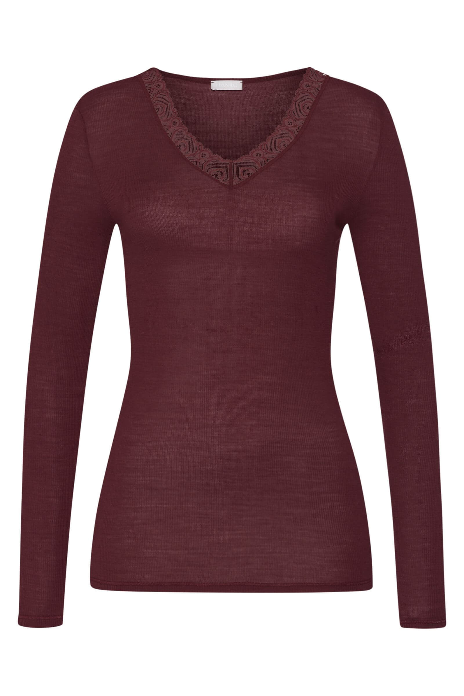 Термолонгслив из шерсти и шелка с кружевом. Цвет Бордовый (072421)