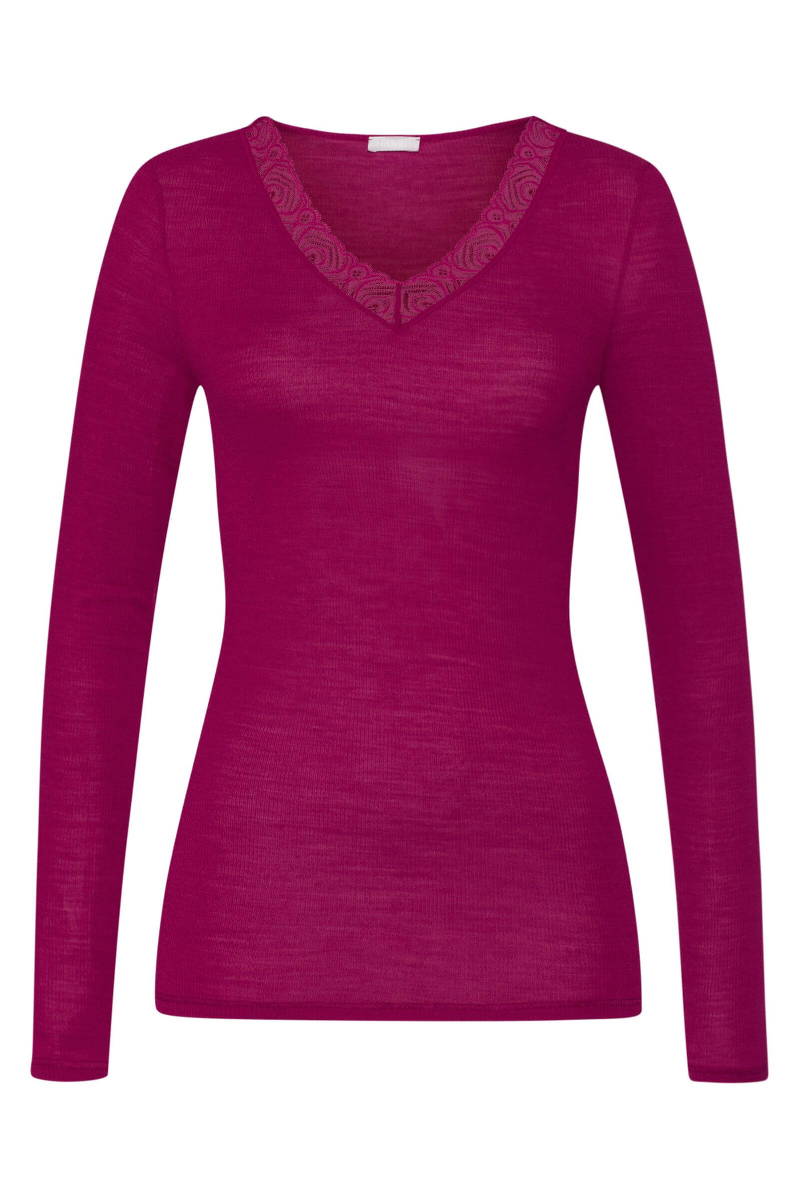 Термолонгслив из шерсти и шелка с кружевом. Цвет Фуксия (072473)