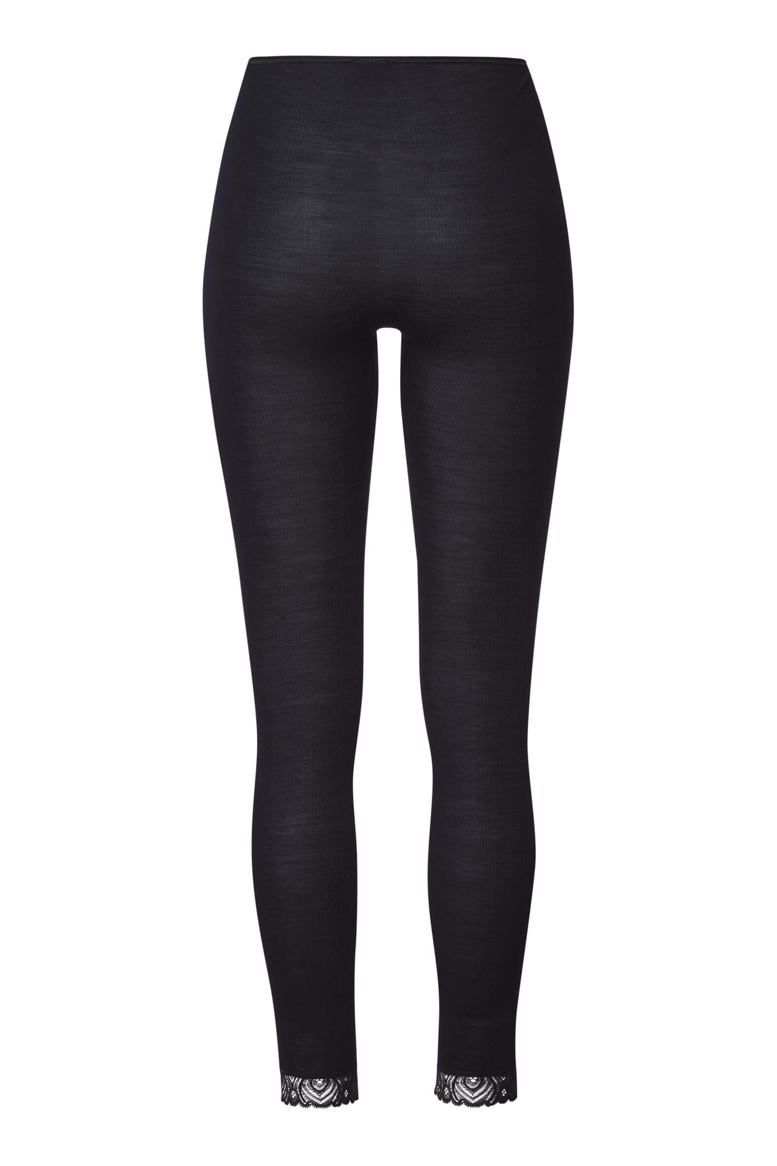 Термолегинсы из шерсти и шелка с кружевом. Цвет Черный (070019)