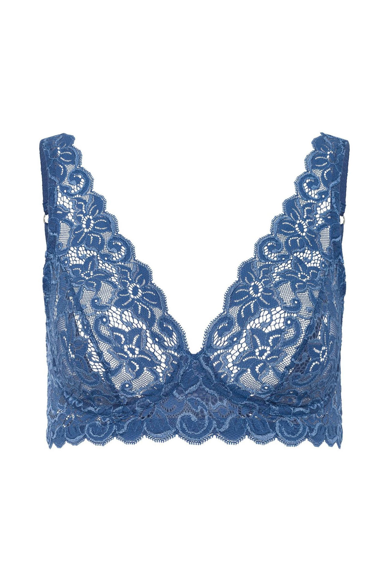 Кружевной бюстгальтер с треугольными чашками. Цвет Синий (072604)