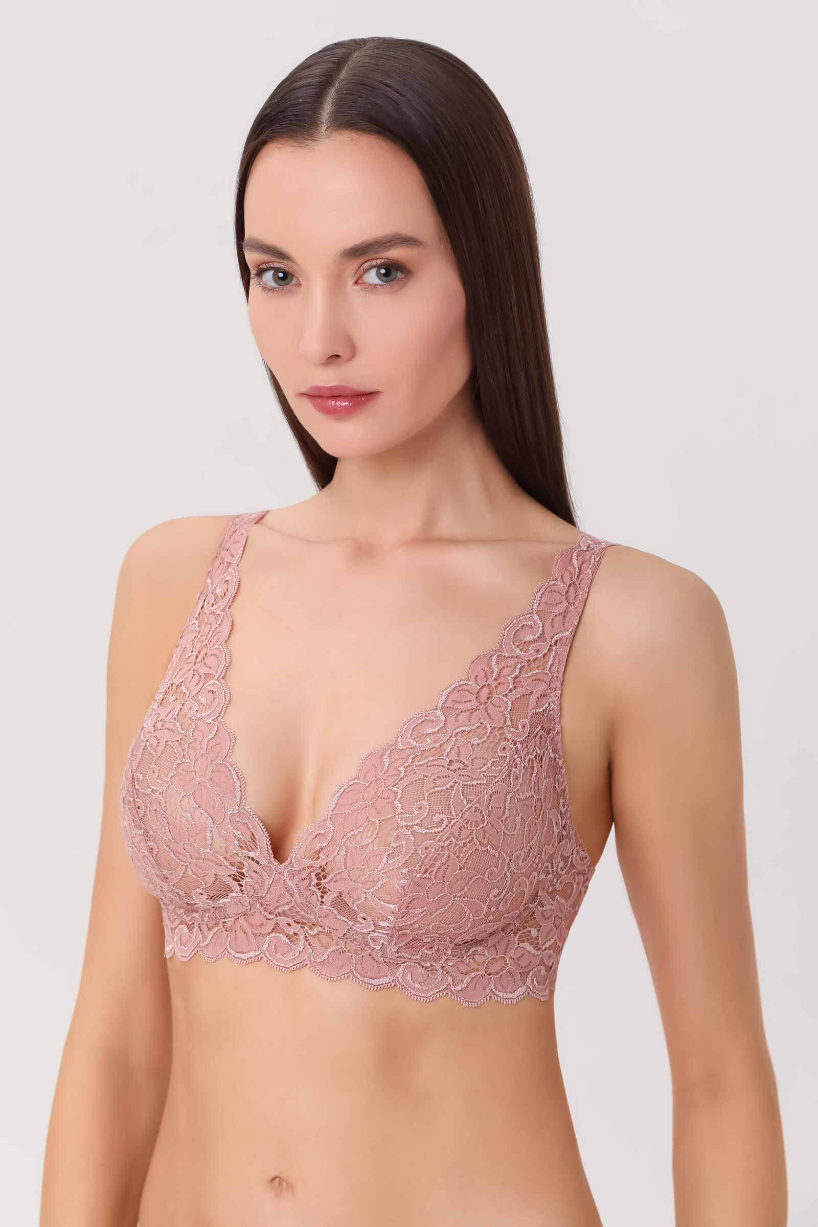 Кружевной бюстгальтер с треугольными чашками. Цвет Розовый (071364)