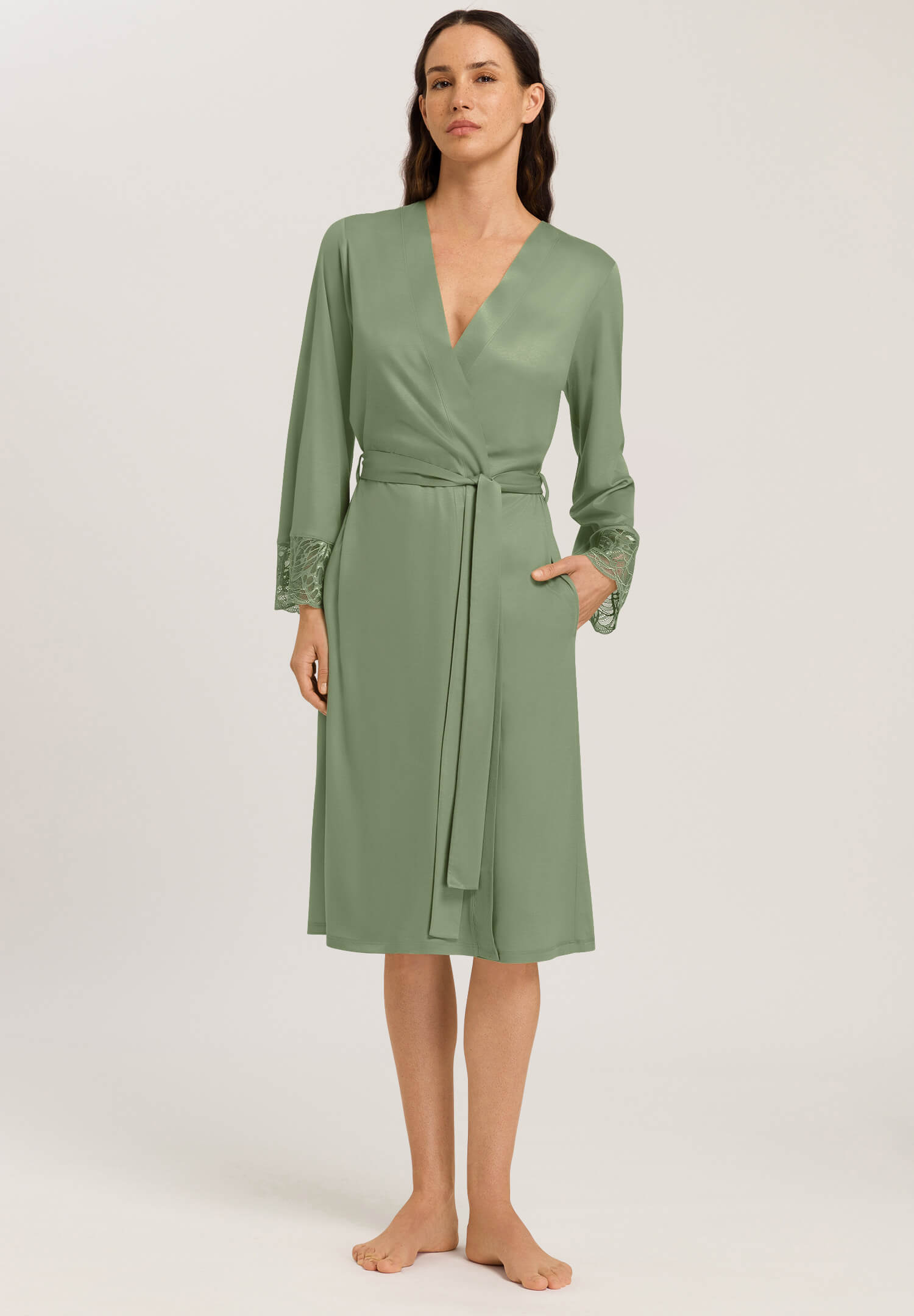 Халат из модала с кружевом. Цвет Оливковый (072718)