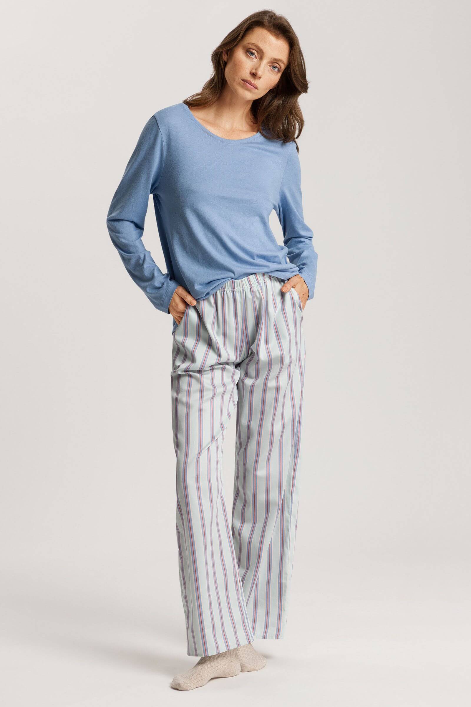 Пижамный лонгслив из хлопка и модала. Цвет Голубой (072533)